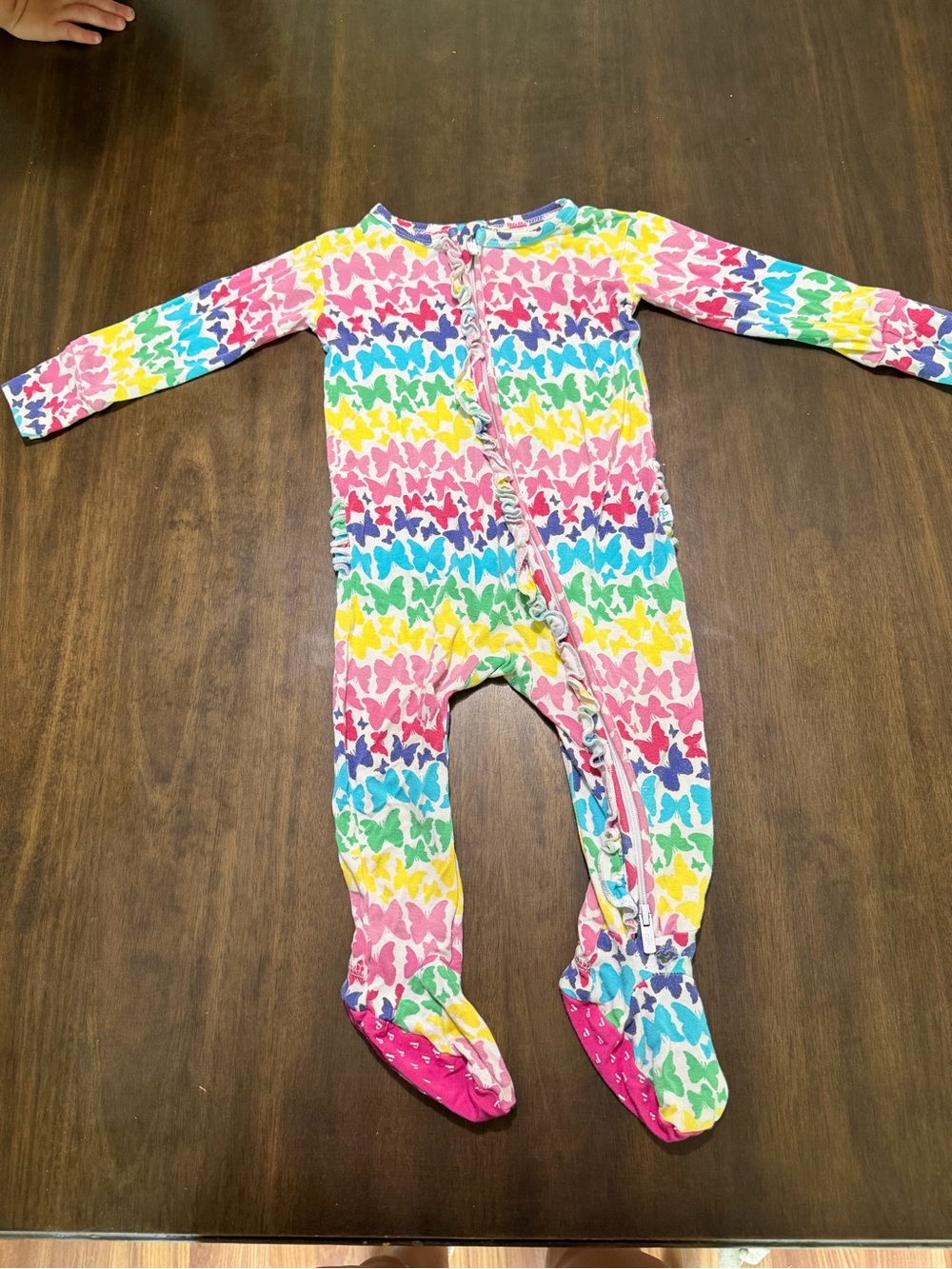 Posh Peanut Rainbow Butterfly Print Footed One-Piece for Kids